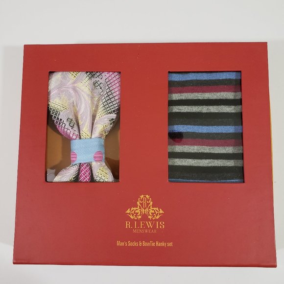 Robert Lewis Rose Bow Tie Hanky Socks Box 3 Set - Picture 6 of 8